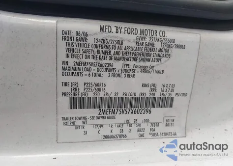 2007 Mercury Grand Marquis Ls from USA, damaged, VIN 2MEFM75V57X602396